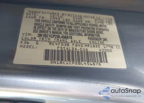 2011 Nissan Versa 1.8S из США, поврежденный, VIN 3N1BC1CP2BL456878